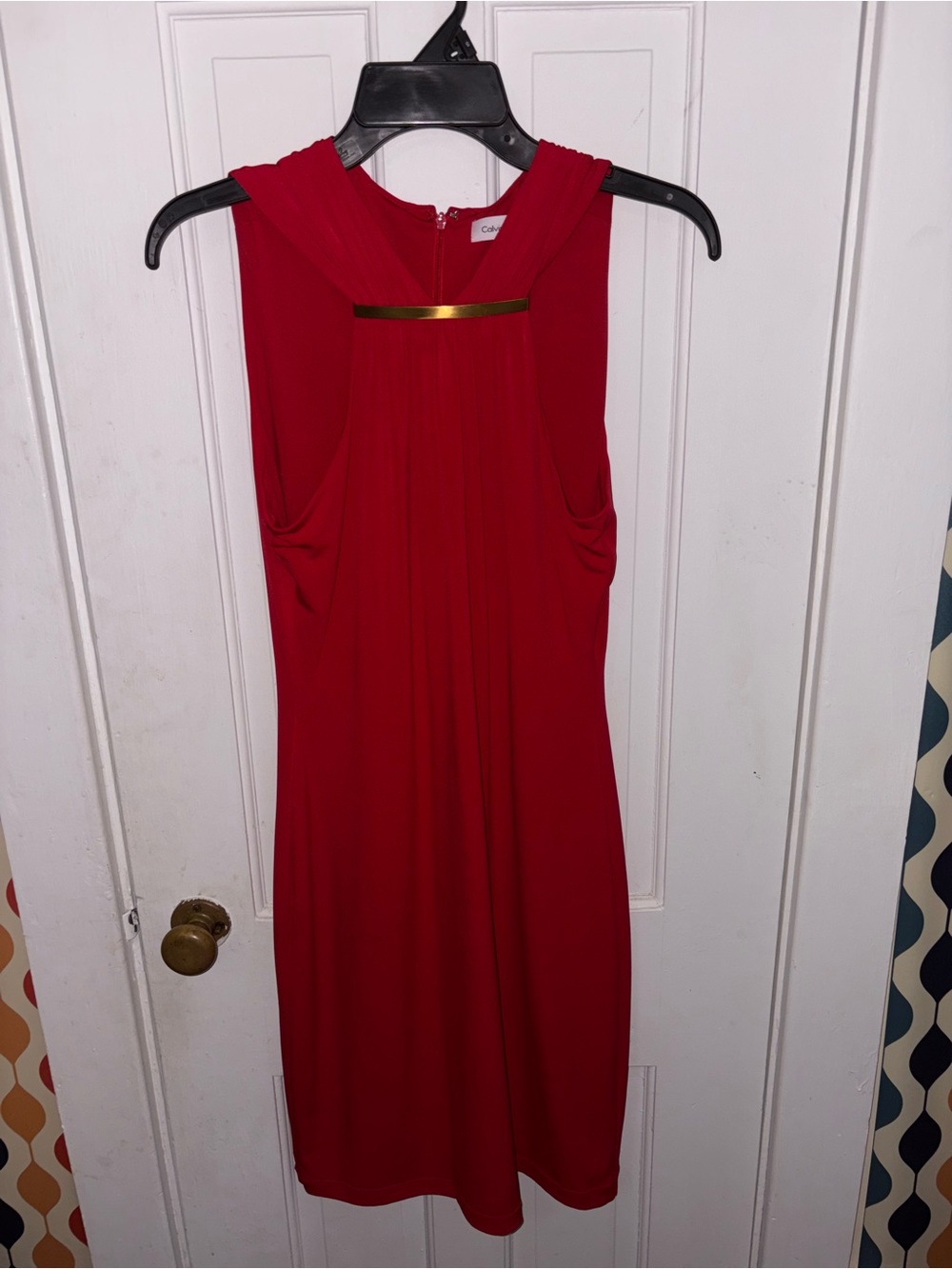 Calvin Klein Red Midi Dress with Gold Accent